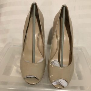 Like New - Nine West Nude Peep-Toe Wedge - size 8 1/2, without box